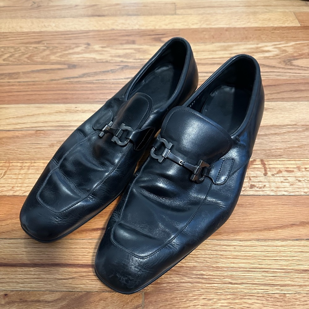 Salvatore Ferragamo Black Leather Slip-On Loafers